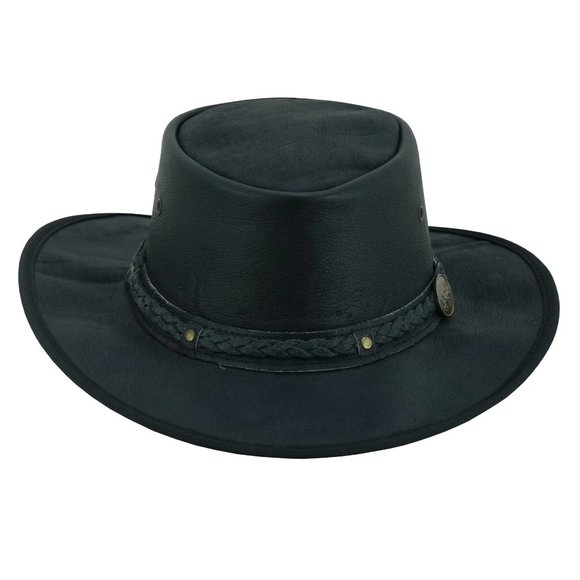 Distressed Foldable Leather Hat Cowboy Unisex Real Leather - Picture 4 of 12